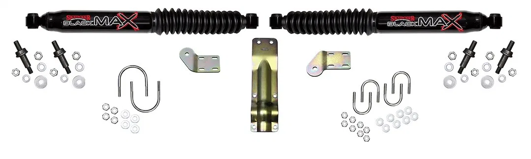 8254 – SKYJACKER Steering Stabilizer, Dual Black Body With Brackets Set Of 2